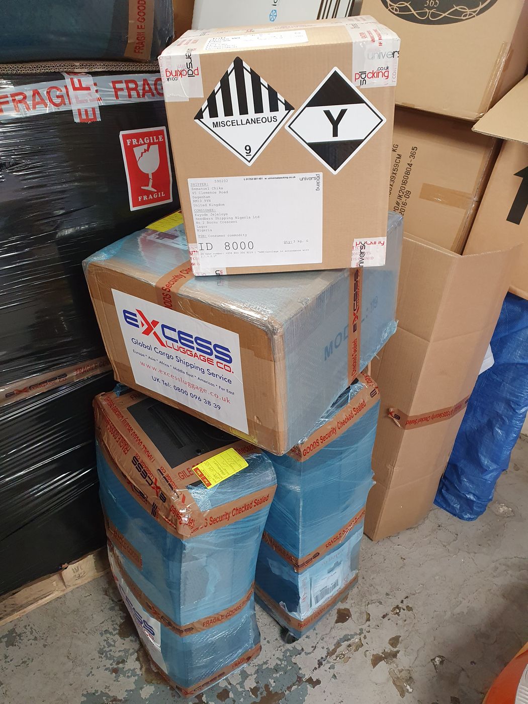 Dangerous goods correctly labelled and packed for shipping
