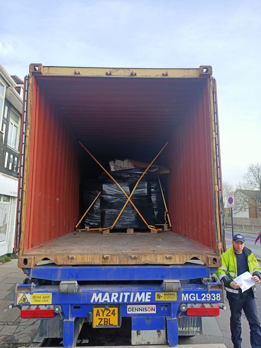 A full container load secured inside for export