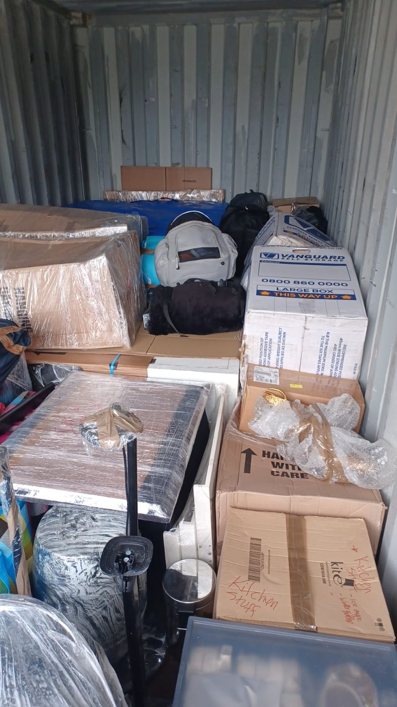 Household goods loaded into a shipping container